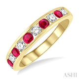 2.6 MM Round Shape Ruby and 3/8 Ctw Round Cut Diamond Precious Wedding Band in 14K Yellow Gold