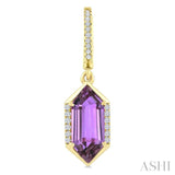 12X5 MM Evoque Gemstones Hexagon Shape Amethyst and 1/5 Ctw Round Cut Diamond Semi-Precious Earrings in 10K Yellow Gold