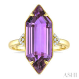 22X8 MM Evoque Gemstones Hexagon Shape Amethyst and 1/20 Ctw Round Cut Diamond Semi-Precious Ring in 14K Yellow Gold