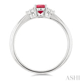 1/20 Ctw Oval Cut 6X4 MM Ruby and Round Cut Diamond precious Ring in 10K White Gold