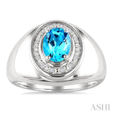 8X6 MM Oval Shape Blue Topaz and 1/20 Ctw Round Cut Diamond Semi-Precious Ring in Sterling Silver