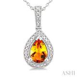 7X5 MM Pear Shape Citrine and 1/50 Ctw Round Cut Diamond Semi-Precious Pendant With Chain in Sterling Silver