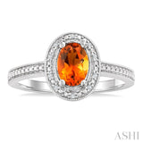 7X5 MM Oval Shape Citrine and 1/50 Ctw Round Cut Diamond Semi-Precious Ring in Sterling Silver