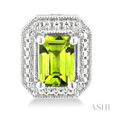 6X4 MM Octagon Shape Peridot and 1/50 Ctw Round Cut Diamond Semi-Precious Earrings in Sterling Silver