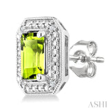 6X4 MM Octagon Shape Peridot and 1/50 Ctw Round Cut Diamond Semi-Precious Earrings in Sterling Silver