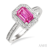 7X5 MM Octagon Shape Lab-Created Pink Sapphire and 1/50 Ctw Round Cut Diamond Precious Ring in Sterling Silver