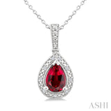 7X5 MM Pear Shape Lab-Created Ruby and 1/50 Ctw Round Cut Diamond Precious Pendant With Chain in Sterling Silver