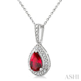 7X5 MM Pear Shape Lab-Created Ruby and 1/50 Ctw Round Cut Diamond Precious Pendant With Chain in Sterling Silver