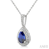 7X5 MM Pear Shape Lab-Created Sapphire and 1/50 Ctw Round Cut Diamond Precious Pendant With Chain in Sterling Silver