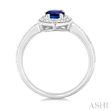 7X5 MM Oval Shape Lab-Created Sapphire and 1/50 Ctw Round Cut Diamond Precious Ring in Sterling Silver