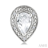 6X4 MM Pear Shape White Topaz and 1/50 Ctw Round Cut Diamond Semi-Precious Earrings in Sterling Silver