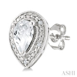 6X4 MM Pear Shape White Topaz and 1/50 Ctw Round Cut Diamond Semi-Precious Earrings in Sterling Silver