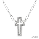 1/10 Ctw Round Cut Diamond Cross Pendant With Paperclip Chain in Sterling Silver