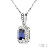 7X5 MM Octagon Shape Lab-Created Sapphire and 1/50 Ctw Round Cut Diamond Precious Pendant With Chain in Sterling Silver