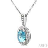 7X5 MM Oval Shape Aquamarine and 1/50 Ctw Round Cut Diamond Semi-Precious Pendant With Chain in Sterling Silver