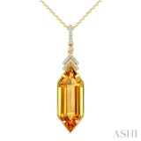 22X8 MM Hexagon Shape Citrine and 1/10 Ctw Round Cut Diamond Semi-Precious Pendant With Chain in 14K Yellow Gold