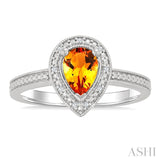 7X5 MM Pear Shape Citrine and 1/50 Ctw Round Cut Diamond Semi-Precious Ring in Sterling Silver