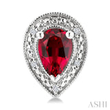 6X4 MM Pear Shape Lab-Created Ruby and 1/50 Ctw Round Cut Diamond Precious Earrings in Sterling Silver