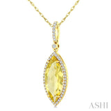 16X7 MM Marquise Shape Lemon Quartz and 1/5 Ctw Round Cut Diamond Semi-Precious Pendant With Chain in 10K Yellow Gold