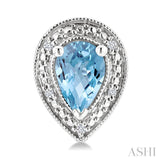 6X4 MM Pear Shape Aquamarine and 1/50 Ctw Round Cut Diamond Semi-Precious Earrings in Sterling Silver