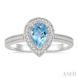 7X5 MM Pear Shape Aquamarine and 1/50 Ctw Round Cut Diamond Semi-Precious Ring in Sterling Silver