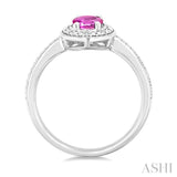 7X5 MM Oval Shape Lab-Created Pink Sapphire and 1/50 Ctw Round Cut Diamond Precious Ring in Sterling Silver