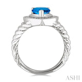 9X6MM Pear Cut Blue Topaz and 1/20 Ctw Round Cut Diamond Semi-Precious Ring in Sterling Silver