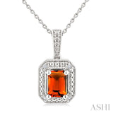 7X5 MM Octagon Shape Citrine and 1/50 Ctw Round Cut Diamond Semi-Precious Pendant With Chain in Sterling Silver