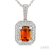 7X5 MM Octagon Shape Citrine and 1/50 Ctw Round Cut Diamond Semi-Precious Pendant With Chain in Sterling Silver