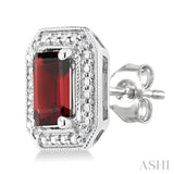 6X4 MM Octagon Shape Garnet and 1/50 Ctw Round Cut Diamond Semi-Precious Earrings in Sterling Silver