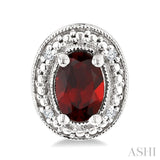 6X4 MM Oval Shape Garnet and 1/50 Ctw Round Cut Diamond Semi-Precious Earrings in Sterling Silver