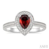 7X5 MM Pear Shape Garnet and 1/50 Ctw Round Cut Diamond Semi-Precious Ring in Sterling Silver