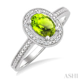7X5 MM Oval Shape Peridot and 1/50 Ctw Round Cut Diamond Semi-Precious Ring in Sterling Silver