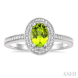 7X5 MM Oval Shape Peridot and 1/50 Ctw Round Cut Diamond Semi-Precious Ring in Sterling Silver