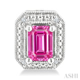 6X4 MM Octagon Shape Lab-Created Pink Sapphire and 1/50 Ctw Round Cut Diamond Precious Earrings in Sterling Silver