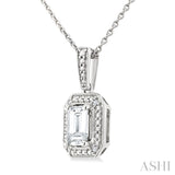 6X4 MM Octagon Shape White Topaz and 1/50 Ctw Round Cut Diamond Semi-Precious Pendant With Chain in Sterling Silver