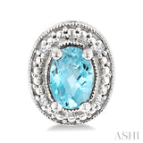 6X4 MM Oval Shape Aquamarine and 1/50 Ctw Round Cut Diamond Semi-Precious Earrings in Sterling Silver