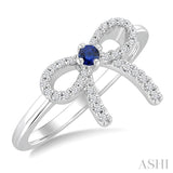 2.40 MM Round Shape Sapphire and 1/8 Ctw Round Cut Diamond Bow Petite Precious Fashion Ring in 10K White Gold