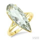 22X8 MM Evoque Gemstone Pear Shape Green Amethyst and 1/50 Ctw Round Cut Diamond Semi-Precious Ring in 14K Yellow Gold