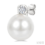 6 MM Cultured Pearl and 1/20 Ctw Round Cut Diamond Fashion Earrings in 10K White Gold