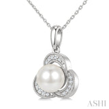 7 MM White Cultured Pearl and 1/20 Ctw Round Cut Diamond Fashion Pendant With Chain in 10K White Gold
