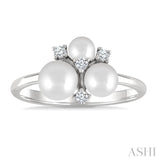 4MM,5MM & 6MM Cultured Pearl and 1/10 Ctw Round Cut Diamond Trio Fashion Ring in 10K White Gold
