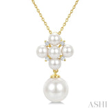 4MM & 8MM White Cultured Pearl and 1/20 Ctw Round Cut Diamond Fashion Pendant With Chain in 10K Yellow Gold