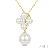 4MM & 8MM White Cultured Pearl and 1/20 Ctw Round Cut Diamond Fashion Pendant With Chain in 10K Yellow Gold