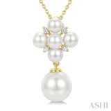 4MM & 8MM White Cultured Pearl and 1/20 Ctw Round Cut Diamond Fashion Pendant With Chain in 10K Yellow Gold