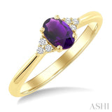 1/20 Ctw Oval Cut 6X4 MM Amethyst and Round Cut Diamond Semi Precious Ring in 10K Yellow Gold