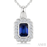 6X4 MM Octagon Shape Sapphire and 1/5 Ctw Round Cut Diamond Bold Precious Pendant With Chain in 10K White Gold
