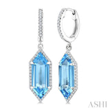 16X6 MM Evoque Gemstones Hexagon Shape Blue Topaz and 3/8 Ctw Round Cut Diamond Semi-Precious Earrings in 14K White Gold