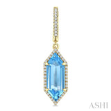 16X6 MM Evoque Gemstones Hexagon Shape Blue Topaz and 3/8 Ctw Round Cut Diamond Semi-Precious Earrings in 14K Yellow Gold