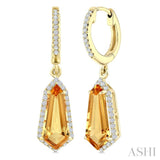 12X5 MM Evoque Gemstones Shield Shape Citrine and 1/3 Ctw Round Cut Diamond Semi-Precious Earrings in 10K Yellow Gold